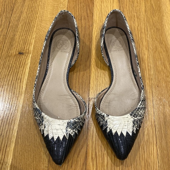 Tory Burch D'Orsay Snakeskin Print Leather Flats - Picture 4 of 12
